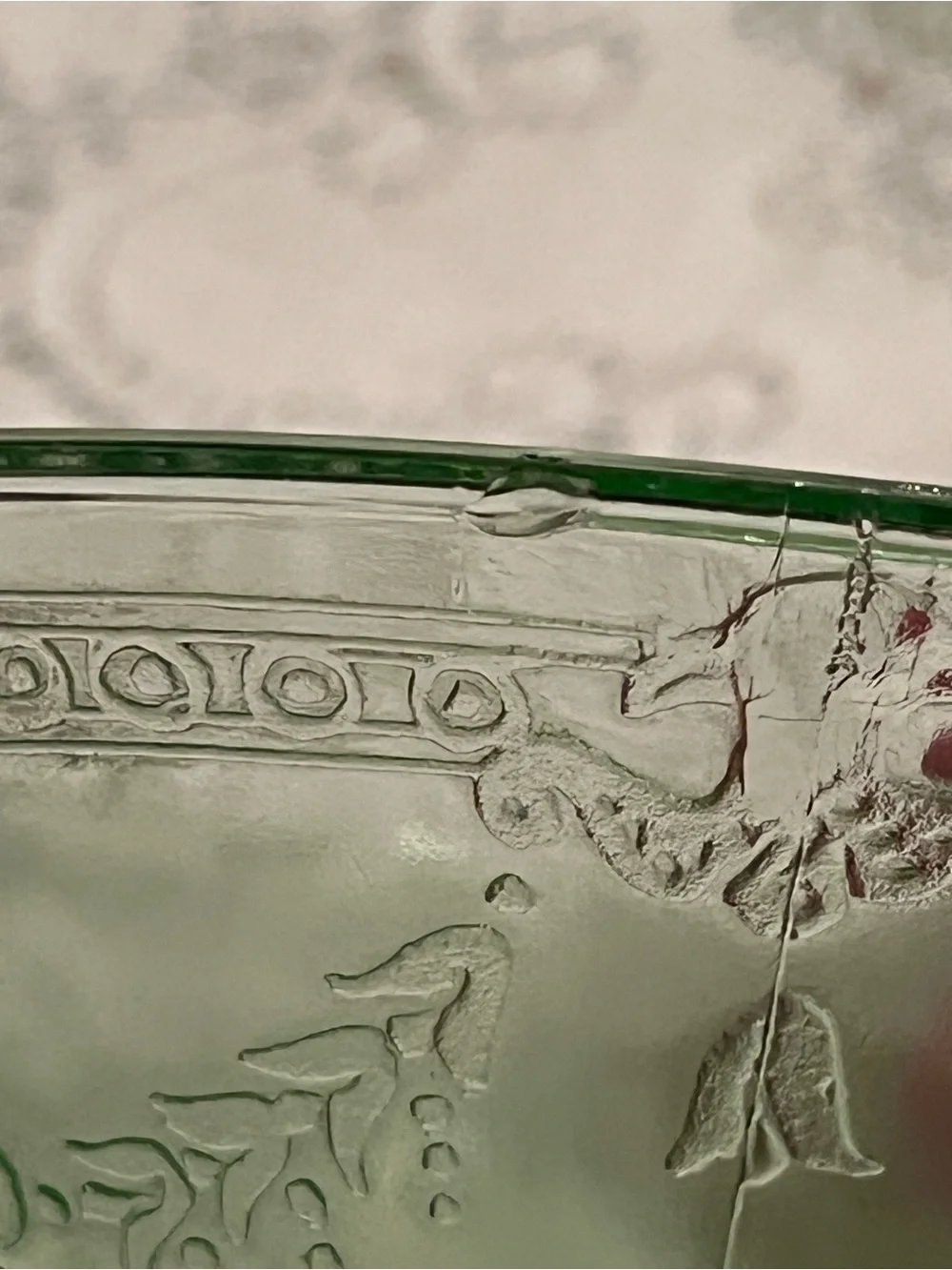 Belmont Rose Green Uranium Depression Glass| Vintage Dessert Plate & Sherbet Cup